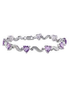 AMOUR 5 CT TGW Amethyst and Diamond Heart S-link Bracelet in Sterling Silver