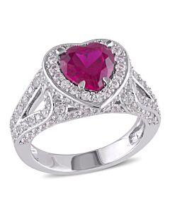Amour 5 CT TGW Created Ruby and Created White Sapphire Heart Ring in Sterling Silver