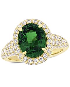 Amour 5 CT TGW Tsavorite and 1 1/3 CT TW Diamond Double Halo Cocktail Ring in 14k Yellow Gold
