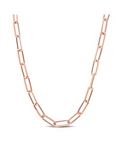 AMOUR 5mm Diamond Cut Paperclip Chain Necklace In Rose Plated Sterling Silver, 16 In