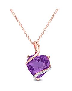 AMOUR 6 1/2 CT TGW Amethyst and Diamond Accent Heart Pendant with Chain In Rose Plated Sterling Silver
