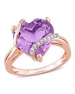 Amour 6 1/2 CT TGW Amethyst and Diamond Accent Heart Ring in Rose Plated Sterling Silver