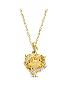 AMOUR 6 1/2 CT TGW Citrine and Diamond Accent Heart Wrapped Pendant with Chain In Yellow Plated Sterling Silver