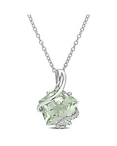 AMOUR 6 1/2 CT TGW Green Quartz and Diamond Accent Swirl Pendant with Chain In Sterling Silver