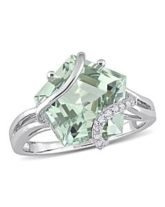 Amour 6 1/2 CT TGW Green Quartz and Diamond Accent Swirl Ring in Sterling Silver