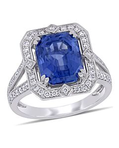 Amour 6 1/2 CT TGW Sapphire and 1/2 CT TW Diamond Halo Cocktail Ring in 14k White Gold