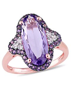 Amour 6 3/4 CT TGW  Amethyst, African Amethyst & White Topaz Ring in Rose Plated Sterling Silver