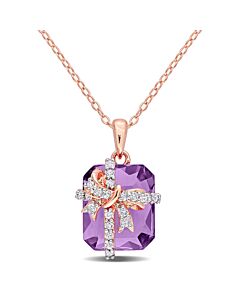AMOUR 6 3/4 CT TGW Amethyst and White Topaz Pendant with Chain In Rose Plated Sterling Silver
