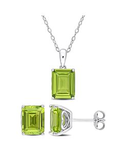 Amour 6 4/5 CT TGW Emerald-Cut and Octagon Peridot 2-Piece Set of Pendant with Chain and Earrings in Sterling Silver