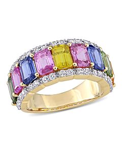 Amour 6 4/5 CT TGW Multi Color Sapphire Ring 14k Yellow Gold