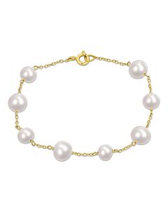 AMOUR 6.5-8.5 Mm Cultured Freshwater Pearl Station Bracelet In Yellow Plated Sterling Silver