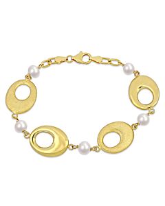 AMOUR 6-7mm Cultured Freshwater Pearl Oval Link Bracelet In Yellow Plated Sterling Silver