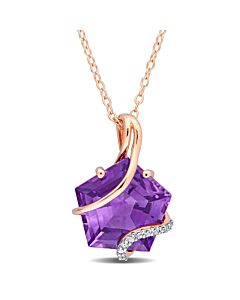 AMOUR 6 CT TGW Amethyst and Diamond Accent Wrapped Pendant with Chain In Rose Plated Sterling Silver