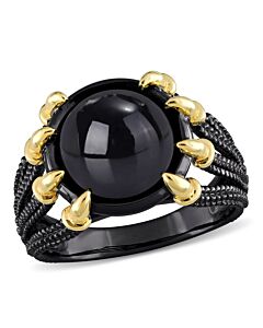 Amour 6 CT TGW Black Agate Fashion Ring Yellow Silver Black Rhodium Plated