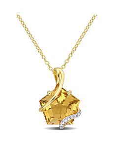 AMOUR 6 CT TGW Citrine and Diamond Accent Wrapped Pendant W+d97:d100ith Chain In Yellow Plated Sterling Silver