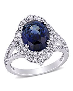 Amour 6 CT TGW Sapphire and 3/5 CT TW Diamond Halo Split Shank Ccoktail Ring in 14k White Gold