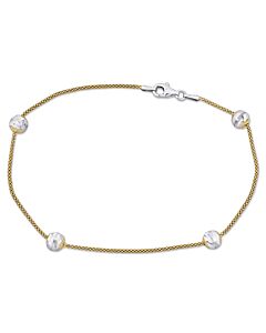 Amour 6mm Ball Station Chain Anklet with 2-Tone Yellow and White in Sterling Silver - 9 in.