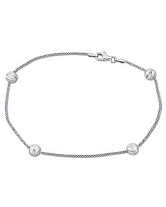 Amour 6mm Ball Station Chain Anklet with Sterling Silver Lobster Clasp - 9 in.