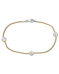 Amour 6mm Ball Station Chain Bracelet in 2-Tone Yellow and White Sterling Silver Lobster Clasp