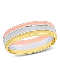 Amour 6mm Brushed Finish Wedding Band in 14k 3-Tone Rose, White, and Yellow Gold