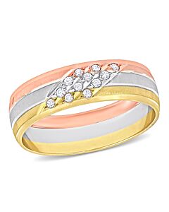 Amour 6mm Cubic Zirconia Matte Three Row Wedding Band in 14k 3-Tone Rose, Yellow, and White Gold