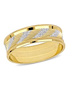Amour 6mm Ribbed and Striped Curved Wedding Band in 14k Yellow Gold