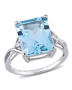 Amour 7 1/2 CT TGW Sky Blue Topaz and White Topaz Cocktail Ring in Sterling Silver