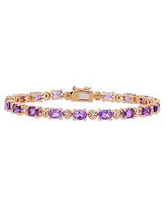 AMOUR 7-1/5 CT TGW Oval-cut Amethyst and Diamond Accent Tennis Bracelet In Rose Plated Sterling Silver