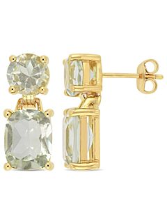 AMOUR 7 4/5CT TGW Round and Cushion Cut Green Quartz Dangle Earrings In Yellow Plated Sterling Silver