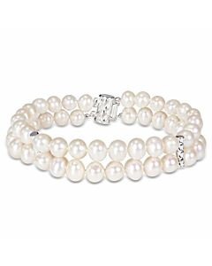 AMOUR Cultured Freshwater Pearl Double-row Bracelet with Sterling Silver Dividers and Clasp
