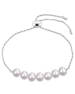 AMOUR 7.5-8mm Freshwater Cultured Pearl Adjustable Bolo Bracelet In Sterling Silver