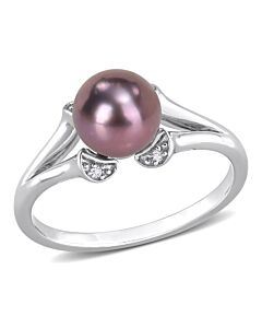 Amour 7 - 7.5 MM Black Freshwater Cultured Pearl and 0.02 CT TGW White Topaz Ring in Sterling Silver
