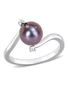 Amour 7 - 7.5 MM Black Freshwater Cultured Pearl and 0.06 CT TGW White Topaz Ring in Sterling Silver