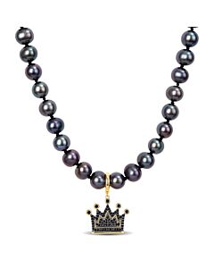 Amour 7-7.5mm Black Cultured Freshwater Pearl and 3/8 CT TW Black Diamond Necklace with Large Lobster Clasp in Yellow Plated Sterling Silver