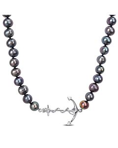Amour 7-7.5mm Black Cultured Freshwater Pearl Men's Necklace with Sterling Silver Anchor Charm and Lobster Clasp