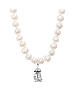 Amour 7-7.5mm Cultured Freshwater Pearl and Black Diamond Accent Necklace with Large Lobster Clasp in Yellow & Black Plated Sterling Silver