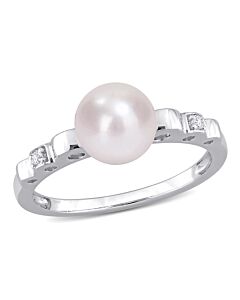 Amour 7-7.5mm Freshwater Cultured Pearl and Created White Sapphire Ring in Sterling Silver