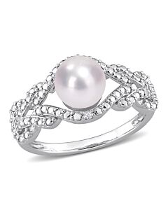 Amour 7-7.5mm Freshwater Cultured Pearl and Diamond Accent Infinity Ring in Sterling Silver