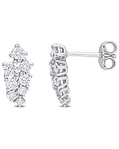 AMOUR 7/8CT TDW Diamond Clustered Vine Stud Earrings In 14K White Gold