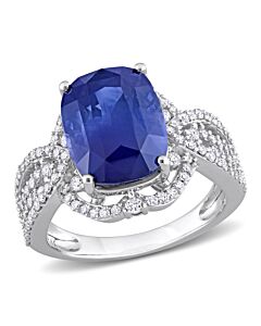 Amour 8 1/10 CT TGW Blue Sapphire and 5/8 CT Diamond Ring in 14k White Gold