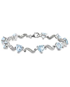 AMOUR 8 2/5 CT TGW Blue Topaz and Diamond Heart S-link Bracelet In Sterling Silver