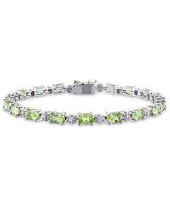AMOUR 8 4/5 CT TGW Peridot and Diamond Bracelet In Sterling Silver