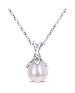 AMOUR 8.5-9mm Freshwater Cultured Pearl Drop Pendant with Chain In Sterling Silver