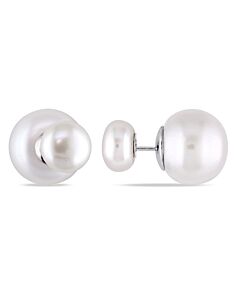 AMOUR 8 - 8.5 Mm and 12.5 -13 Mm White Cultured Freshwater Pearl Tribal Earrings In Sterling Silver