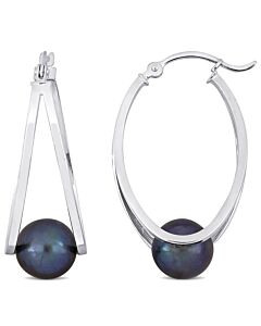 AMOUR 8 - 8.5 Mm Freshwater Cultured Black Pearl Earrings In Sterling Silver