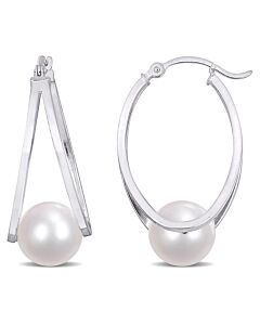 AMOUR 8 - 8.5 Mm Freshwater Cultured Pearl Earrings In Sterling Silver
