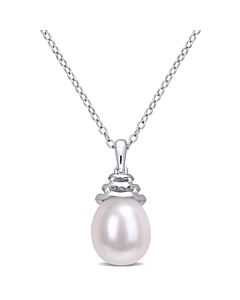 AMOUR 8-8.5mm Freshwater Cultured Pearl Drop Pendant with Chain In Sterling Silver
