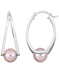 AMOUR 8-8.5mm Freshwater Cultured Pink Pearl Hoop Earrings In Sterling Silver
