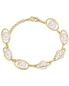 AMOUR 8-8.5mm Freshwater Pearl & 1/10 CT TGW Cubic Zirconia Bracelet In Yellow Plated Sterling Silver