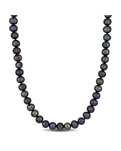 AMOUR 8-8.5mm Off-round Black Freshwater Cultured Men's Pearl Necklace with Large Sterling Silver Lobster Clasp - 20 In.